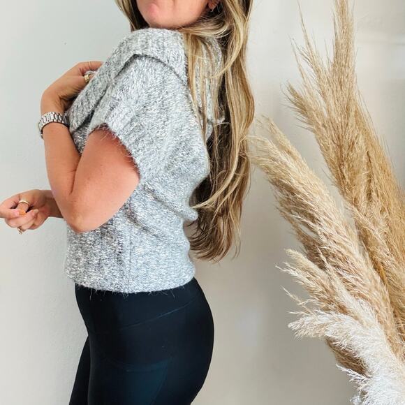 NEW NORDSTROM KENSI $118 Cowl Neck Grey White Chunky Knit Short Sleeve Sweater S - Picture 7 of 15